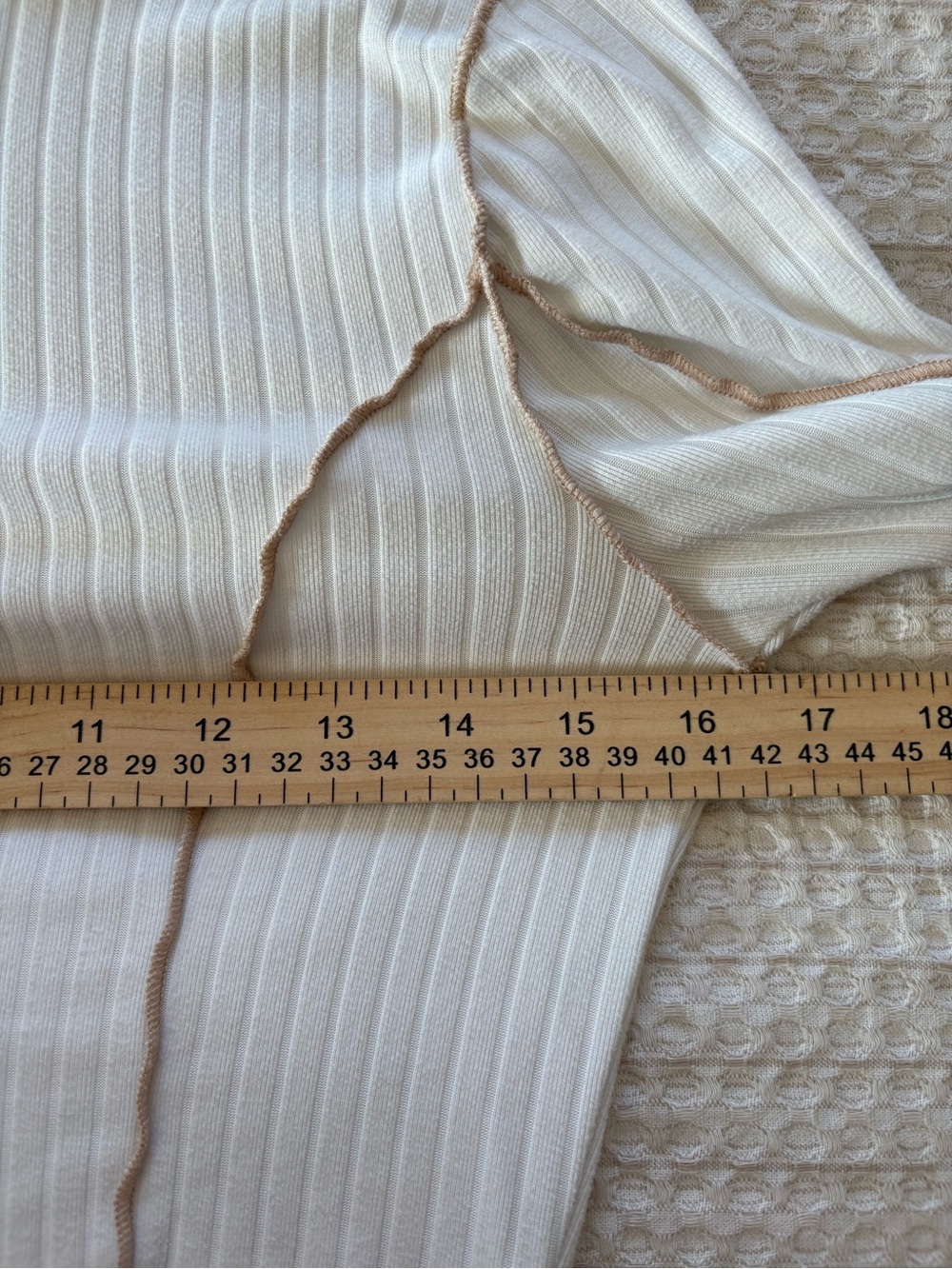 Gilded Intent Contrast Trim Mock Neck Ribbed Long-Sleeve Tee - Ivory Sz S - Picture 9 of 11